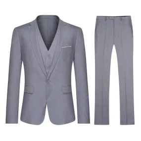 3-Piece Classic One Button Birch Silver Suit