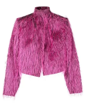 Fuchsia Shaggy Faux Fur Cropped Jacket