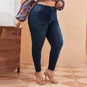 Plus Size High Stretch Mom Jeans | Elastic Denim, Classic Style