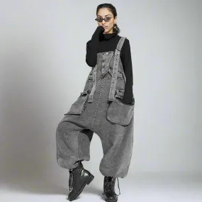 Street Punk Style Oversized Fit Vintage Denim Overalls